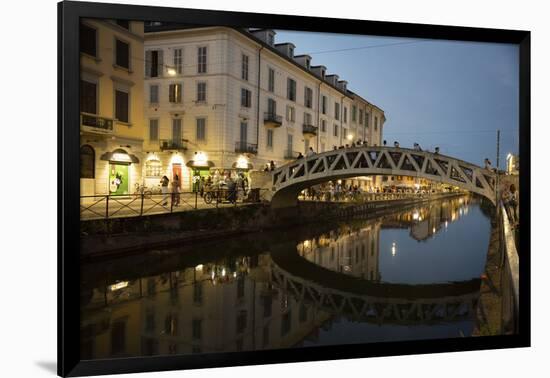 Italy, Lombardy, Milan. Historic Naviglio Grande canal area known for vibrant nightlife-Alan Klehr-Framed Photographic Print