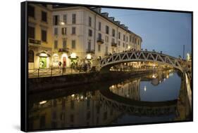 Italy, Lombardy, Milan. Historic Naviglio Grande canal area known for vibrant nightlife-Alan Klehr-Framed Stretched Canvas