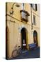 Italy, Lucca, Street Scene with bicycles ready to go.-Terry Eggers-Stretched Canvas