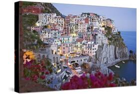 Italy, Manarola. Town and sea at sunset-Jaynes Gallery-Stretched Canvas