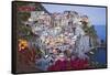 Italy, Manarola. Town and sea at sunset-Jaynes Gallery-Framed Stretched Canvas