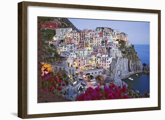 Italy, Manarola. Town and sea at sunset-Jaynes Gallery-Framed Photographic Print