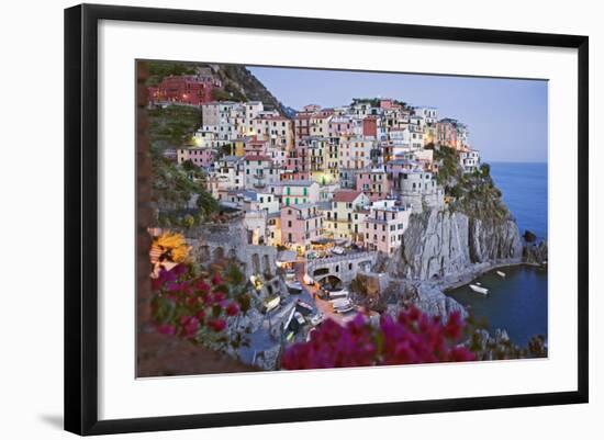 Italy, Manarola. Town and sea at sunset-Jaynes Gallery-Framed Photographic Print