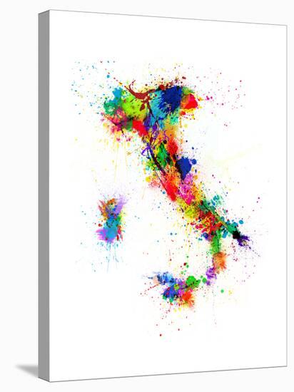 Italy Map Paint Splashes-Michael Tompsett-Stretched Canvas