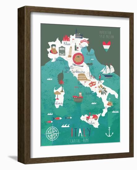 Italy Map Print Design-Lavandaart-Framed Art Print