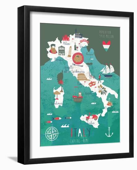 Italy Map Print Design-Lavandaart-Framed Art Print