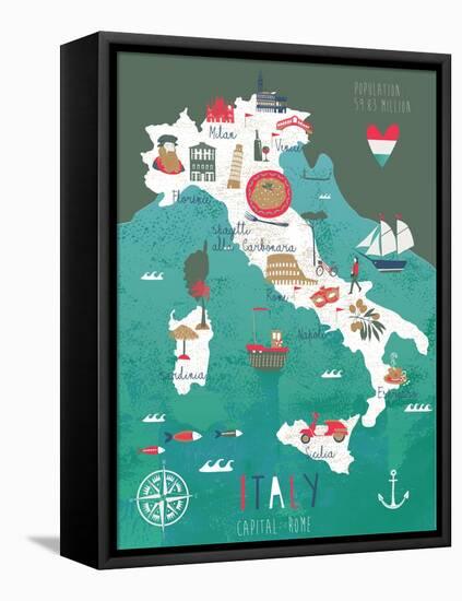 Italy Map Print Design-Lavandaart-Framed Stretched Canvas