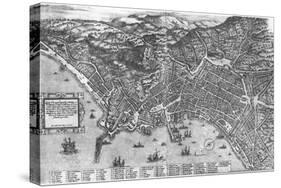 Italy, Naples, Map by Stephan Du Perac Drawing by Antonio Lafreri-null-Stretched Canvas