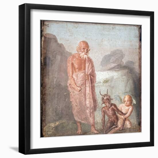 Italy, Naples, Naples Museum, from Pompeii, House of Meleager (VI 9, 2.13), Sileno, Eros and Pan-Samuel Magal-Framed Photographic Print