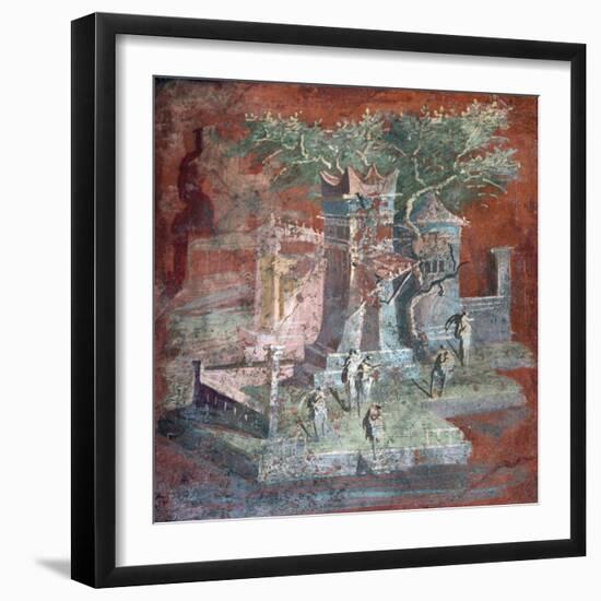 Italy, Naples, Naples Museum, from Pompeii, Illustration with Landscape, The Porticus-Samuel Magal-Framed Premium Photographic Print