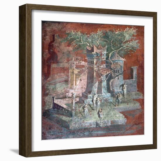 Italy, Naples, Naples Museum, from Pompeii, Illustration with Landscape, The Porticus-Samuel Magal-Framed Photographic Print