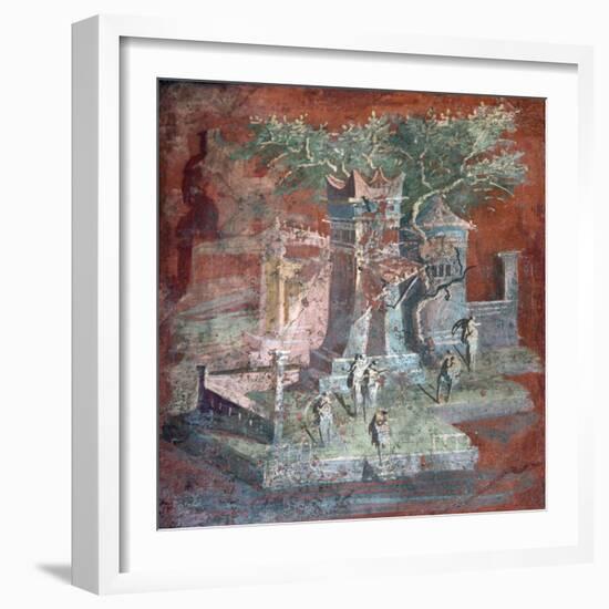 Italy, Naples, Naples Museum, from Pompeii, Illustration with Landscape, The Porticus-Samuel Magal-Framed Photographic Print