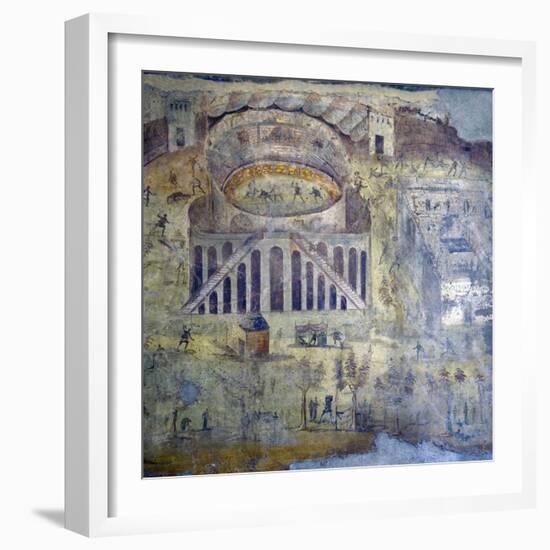 Italy, Naples, Naples Museum, from Pompeii, (peristyle) (I, 3,23), Amphitheater showing battle-Samuel Magal-Framed Photographic Print