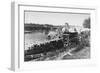 Italy, Pavia, Waterway Transportation on Ticino River with Ponte Coperto-null-Framed Giclee Print