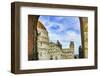 Italy, Pisa. City gate of Piazza del Miracoli with Leaning Tower of Pisa and Pisa Baptistery-William Perry-Framed Photographic Print