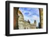 Italy, Pisa. City gate of Piazza del Miracoli with Leaning Tower of Pisa and Pisa Baptistery-William Perry-Framed Photographic Print