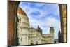 Italy, Pisa. City gate of Piazza del Miracoli with Leaning Tower of Pisa and Pisa Baptistery-William Perry-Mounted Photographic Print