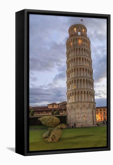 Italy, Pisa, Italy, Torre pendente di Pisa, Leaning Tower of Pisa night.-Emily Wilson-Framed Stretched Canvas