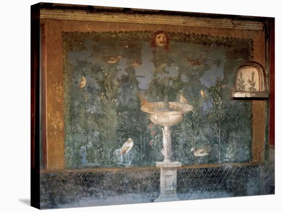 Italy. Pompeii. House of Venus. Fresco. Garden with Birds around the Fountain and Mask. 1st Century-null-Stretched Canvas