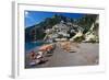 Italy, Positano, Sunbathers at the beach in the Town of Positano.-Terry Eggers-Framed Photographic Print