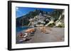 Italy, Positano, Sunbathers at the beach in the Town of Positano.-Terry Eggers-Framed Photographic Print