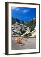 Italy, Positano, Sunbathers at the beach in the Town of Positano.-Terry Eggers-Framed Photographic Print