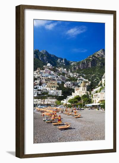 Italy, Positano, Sunbathers at the beach in the Town of Positano.-Terry Eggers-Framed Photographic Print