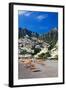 Italy, Positano, Sunbathers at the beach in the Town of Positano.-Terry Eggers-Framed Photographic Print