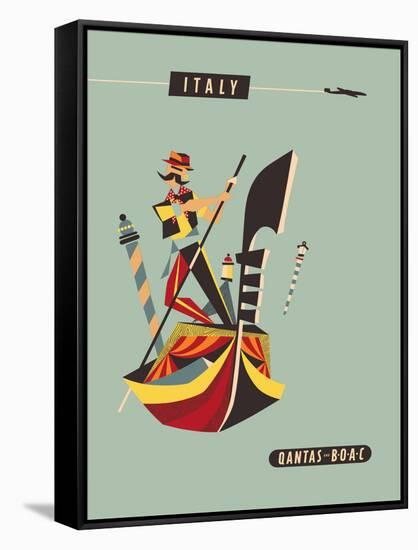 Italy - Qantas and BOAC Airlines - Venice, Gondola - Vintage Airline Travel Poster, 1950s-Harry Rogers-Framed Stretched Canvas