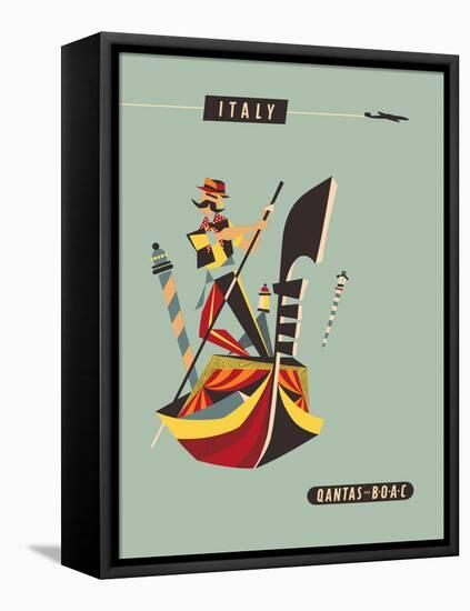 Italy - Qantas and BOAC Airlines - Venice, Gondola - Vintage Airline Travel Poster, 1950s-Harry Rogers-Framed Stretched Canvas
