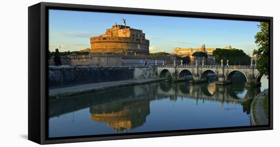 Italy, Rome, Castel Sant'Angelo Reflecting in the Tiber River-Michele Molinari-Framed Stretched Canvas