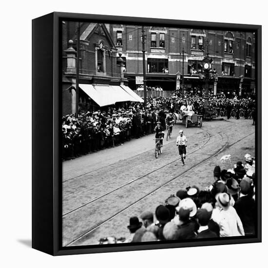 Italy's Dorando Pietri in Action During the Marathon Race at the 1908 Olympic Games-null-Framed Stretched Canvas