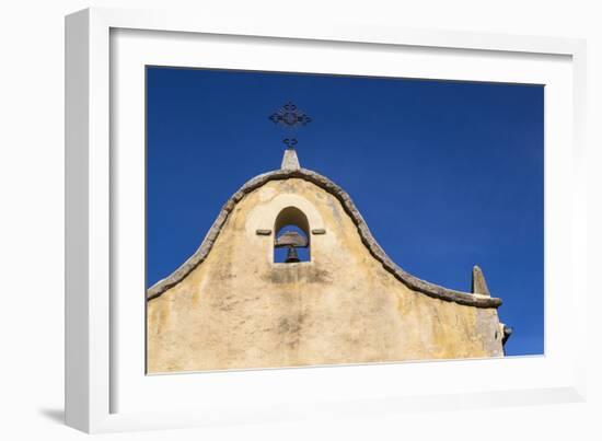 Italy, Sardinia, Gavoi. the Bell and Cross of an Old Church, Backed by a Blue Sky-Alida Latham-Framed Photographic Print