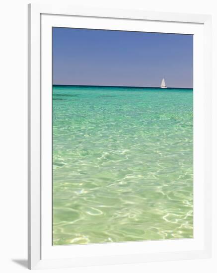 Italy, Sardinia, Olbia-Tempo, Berchidda, a Sailing Boat Out at Sea-Nick Ledger-Framed Photographic Print