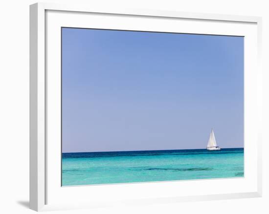 Italy, Sardinia, Olbia-Tempo, Berchidda, a Sailing Boat Out at Sea-Nick Ledger-Framed Photographic Print