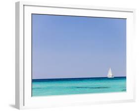 Italy, Sardinia, Olbia-Tempo, Berchidda, a Sailing Boat Out at Sea-Nick Ledger-Framed Photographic Print