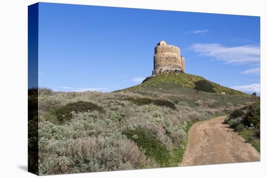 Italy, Sardinia, Oristano. Dirt Road Leading around the Torre Spangla Di San Giovanni Di Sinis-Alida Latham-Stretched Canvas