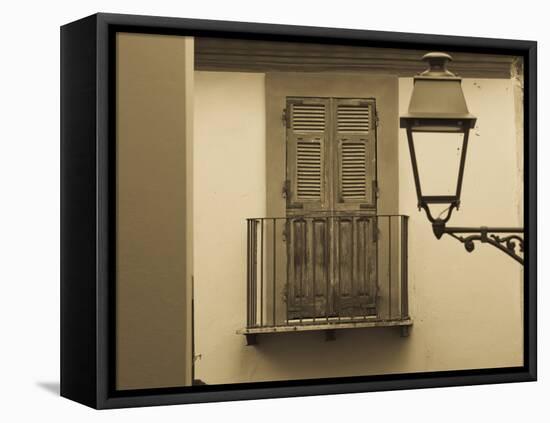 Italy, Sardinia, Western Sardinia, Bosa, Shutters and Balcony-Walter Bibikow-Framed Stretched Canvas