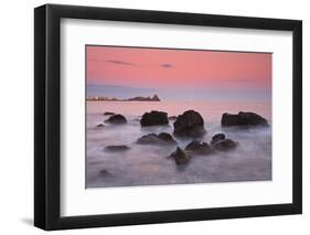 Italy, Sicilia, Sicily, Last Light at Dusk, in the Background the Cyclopes Stacks of Acitrezza-Salvo Orlando-Framed Photographic Print