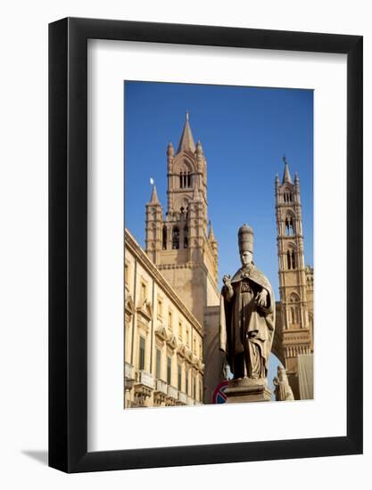 Italy, Sicily, Palermo. Detail of Statue in Front of the Cathedral.-Ken Scicluna-Framed Photographic Print