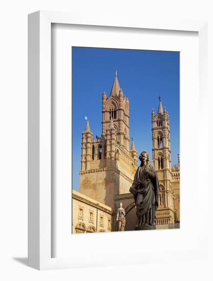 Italy, Sicily, Palermo. Detail of Statue in Front of the Cathedral.-Ken Scicluna-Framed Photographic Print