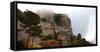 Italy, Sicily, province of Trapani, Erice, Norman castle, rock, fog, early morning-Ralf Adler-Framed Stretched Canvas