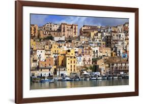 Italy, Sicily, Sciacca. the Port with the Houses in the Historic Centre.-Ken Scicluna-Framed Photographic Print