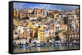Italy, Sicily, Sciacca. the Port with the Houses in the Historic Centre.-Ken Scicluna-Framed Stretched Canvas