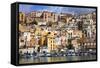 Italy, Sicily, Sciacca. the Port with the Houses in the Historic Centre.-Ken Scicluna-Framed Stretched Canvas