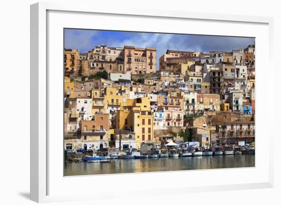 Italy, Sicily, Sciacca. the Port with the Houses in the Historic Centre.-Ken Scicluna-Framed Photographic Print