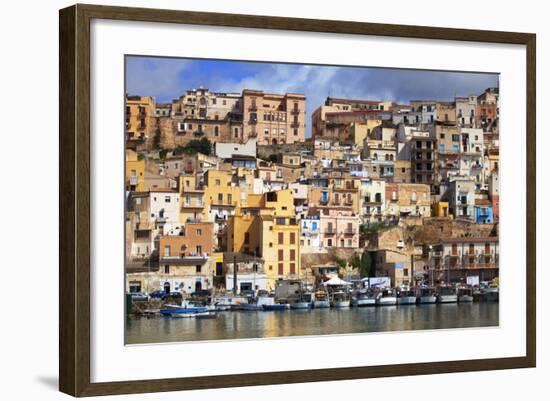 Italy, Sicily, Sciacca. the Port with the Houses in the Historic Centre.-Ken Scicluna-Framed Photographic Print