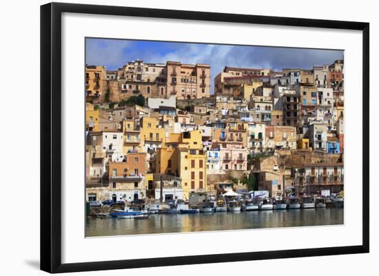 Italy, Sicily, Sciacca. the Port with the Houses in the Historic Centre.-Ken Scicluna-Framed Photographic Print