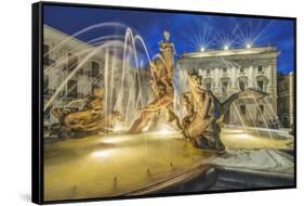 Italy, Sicily, Syracuse. Twilight Piazza Archimede-Rob Tilley-Framed Stretched Canvas