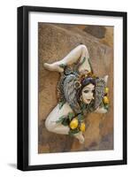 Italy, Sicily, Taormina, ceramic woman with lemons on wall.-Merrill Images-Framed Premium Photographic Print